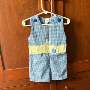 Blue Gingham Baby Romper with Yellow Applique